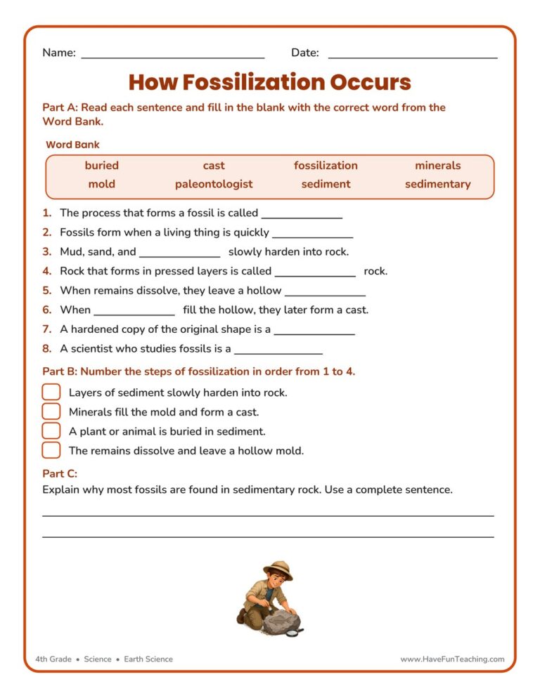 Fossils Fill in the Blank Worksheet
