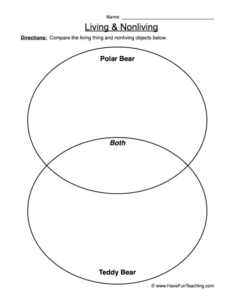 Living Non-Living Venn Diagram Worksheet