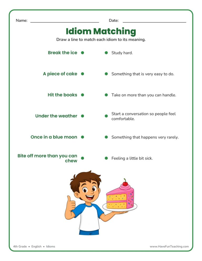 Matching Idioms Worksheet