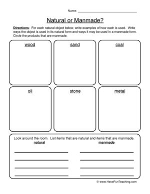 Natural Man-Made Writing Worksheet