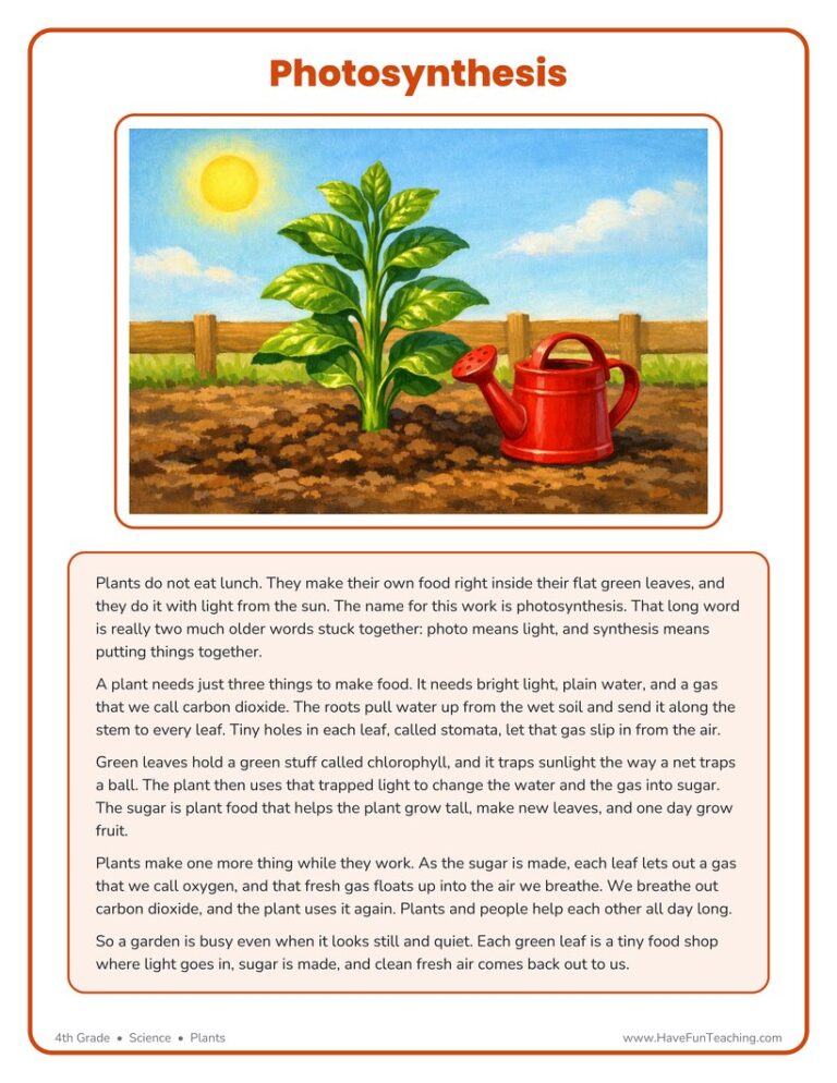 Photosynthesis Reading Worksheet