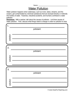 Water Pollution Worksheet