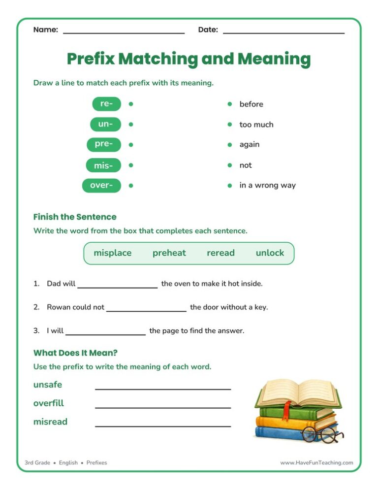 Prefix Matching and Meaning Worksheet
