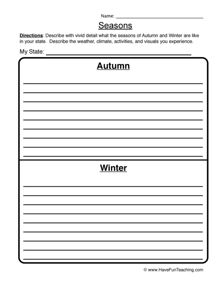 Seasons Descriptions Worksheet