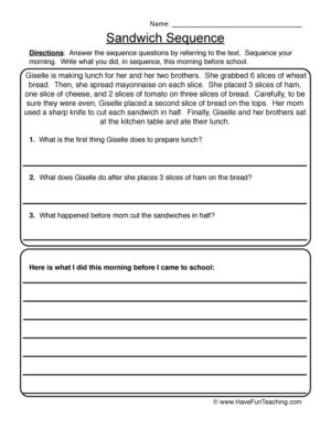 Sequence Sandwich Worksheet