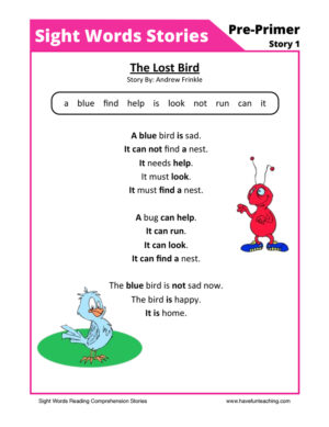 The Lost Bird Pre-Primer Sight Words Reading Comprehension Worksheet