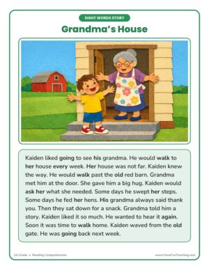 Grandma's House First Sight Words Reading Comprehension Worksheet