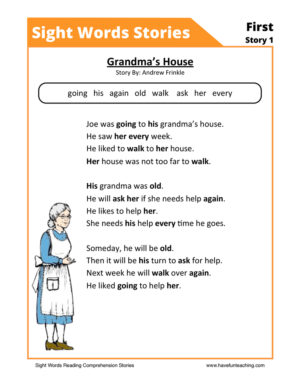 Grandma's House First Sight Words Reading Comprehension Worksheet