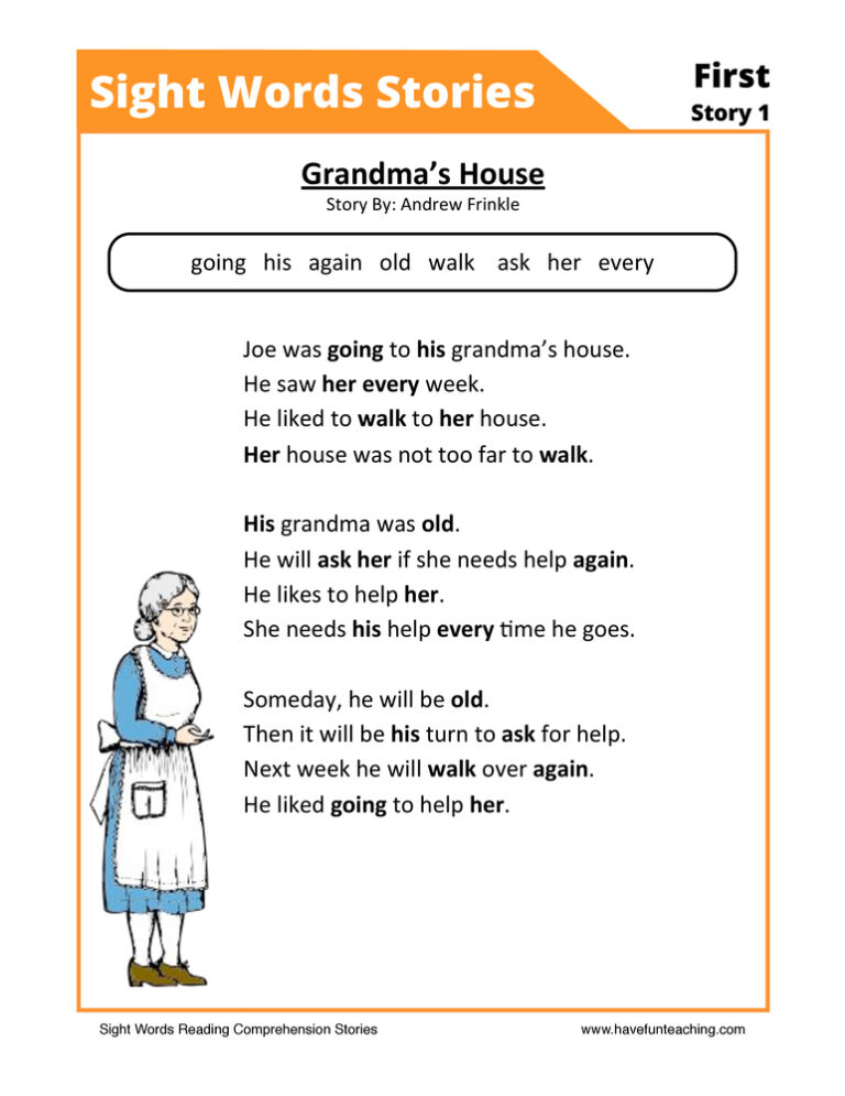 Grandma's House First Sight Words Reading Comprehension Worksheet
