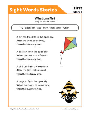 What Can Fly? First Sight Words Reading Comprehension Worksheet