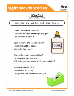 I Can Fix It First Sight Words Reading Comprehension Worksheet