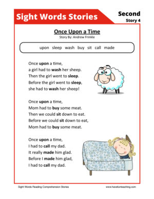 Once Upon a Time Second Sight Words Reading Comprehension Worksheet