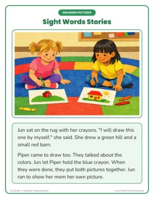 1st Grade sight words reading comprehension worksheet