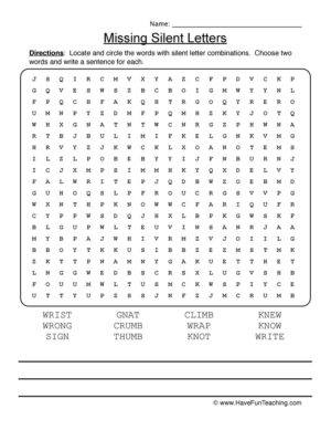 Missing Silent Letters Worksheet