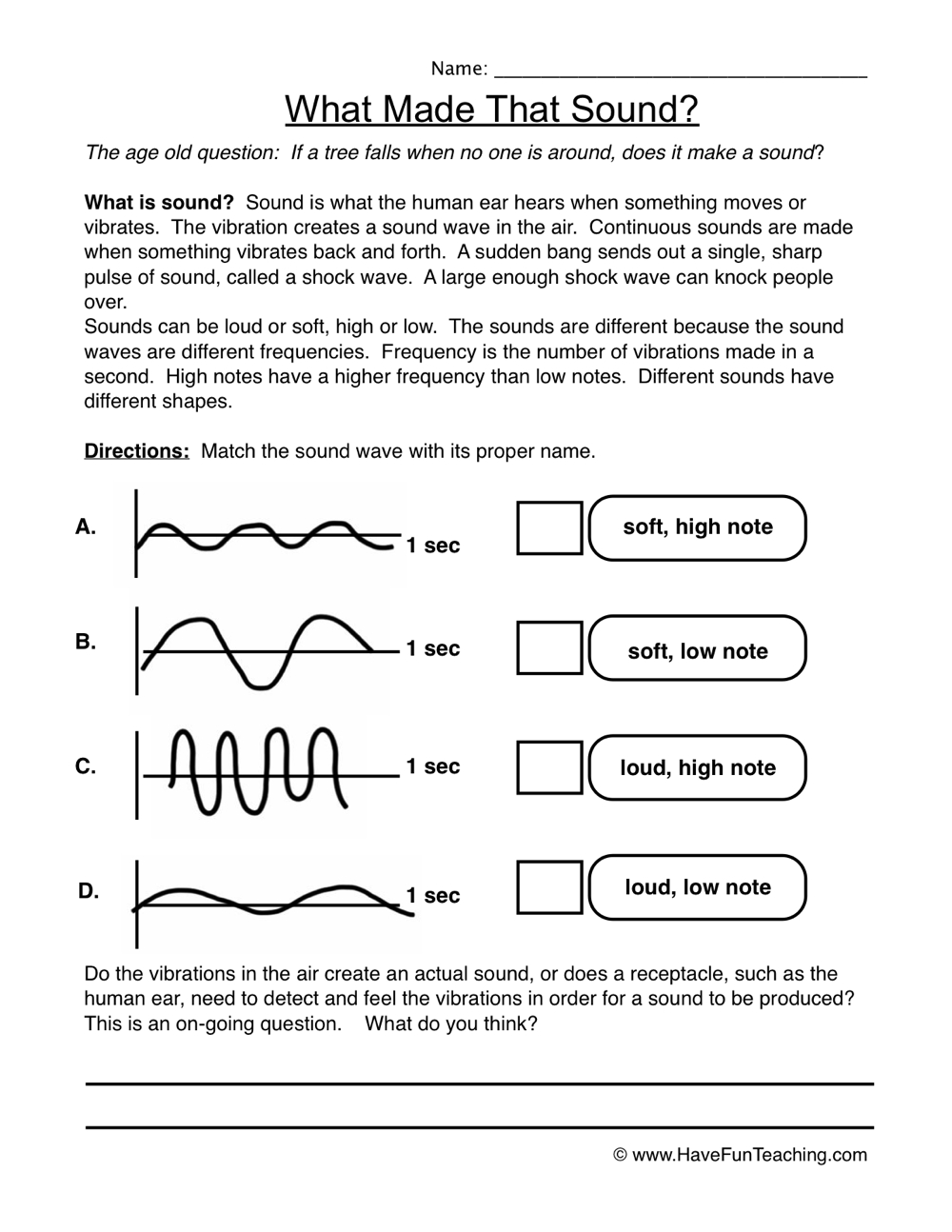 sounds worksheet 1 Science worksheets, Have fun teaching