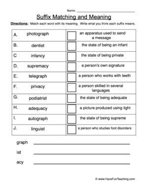 Suffix Matching Worksheet
