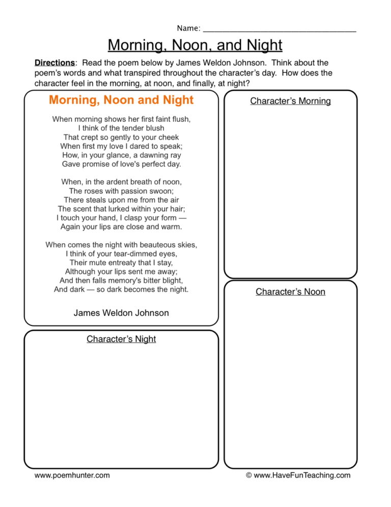 Morning, Noon, or Night Poem Worksheet