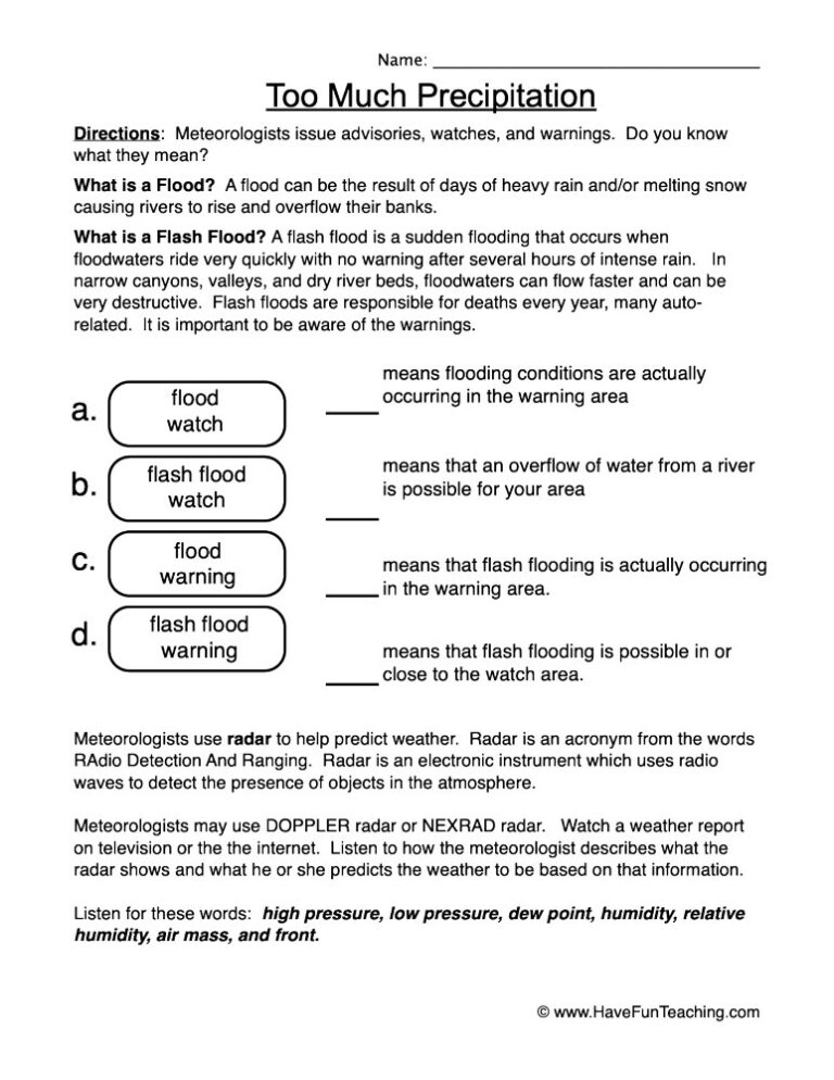 Too Much Precipitation Weather Worksheet