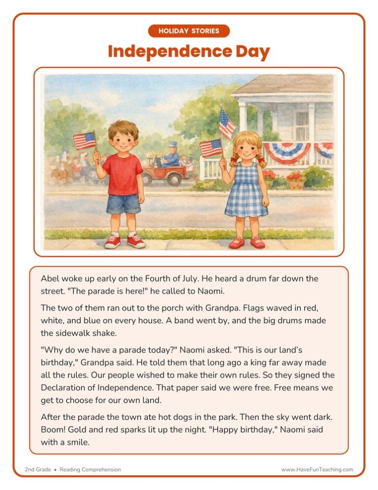 Independence Day Reading Comprehension Worksheet