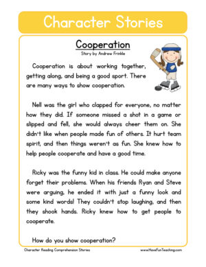 Cooperation Character Reading Comprehension Worksheet