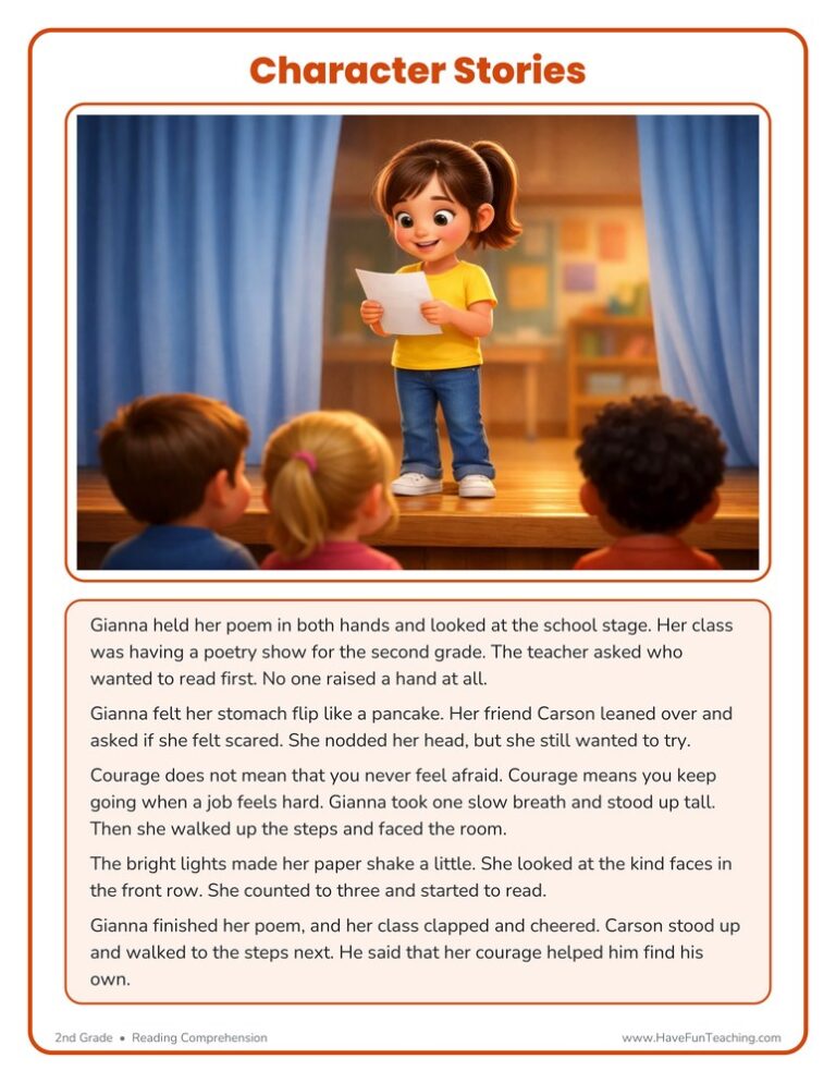 Courage Character Reading Comprehension Worksheet