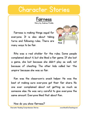 Fairness Character Reading Comprehension Worksheet