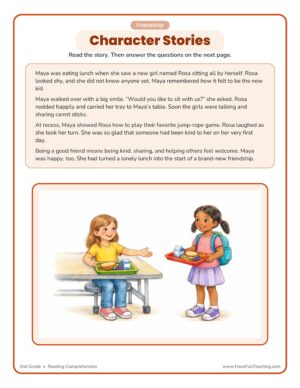2nd grade friendship character reading comprehension worksheet