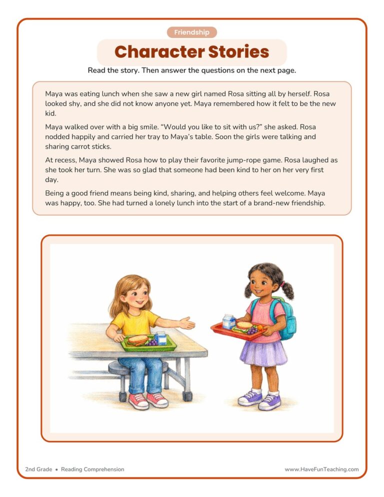 Friendship Character Reading Comprehension Worksheet
