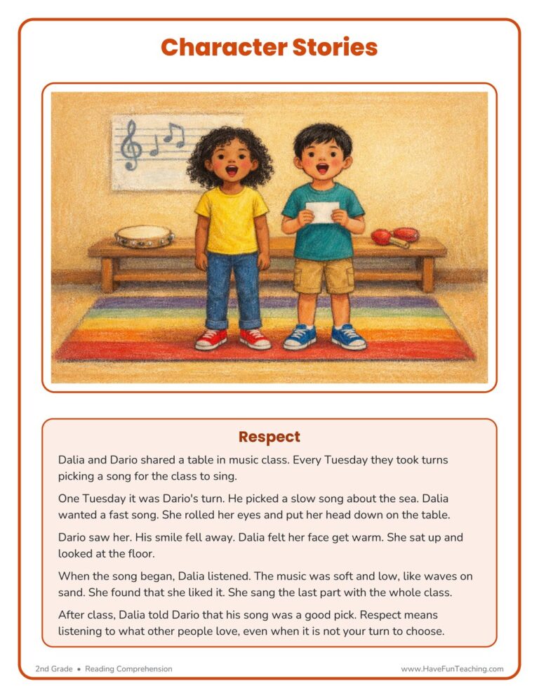 Respect Character Reading Comprehension Worksheet