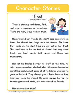 Trust Character Reading Comprehension Worksheet