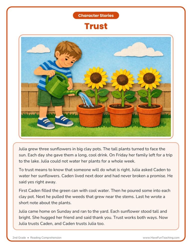 Trust Character Reading Comprehension Worksheet