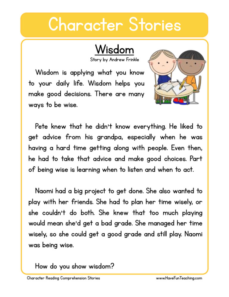 Wisdom Character Reading Comprehension Worksheet