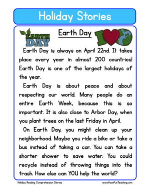 Earth Day Reading Comprehension Worksheet