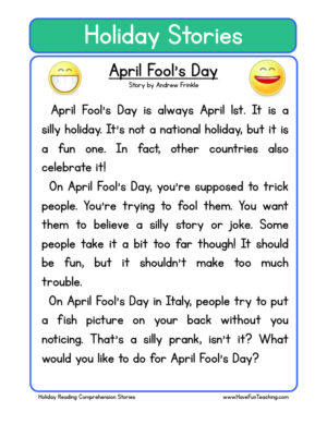 April Fools Reading Comprehension Worksheet