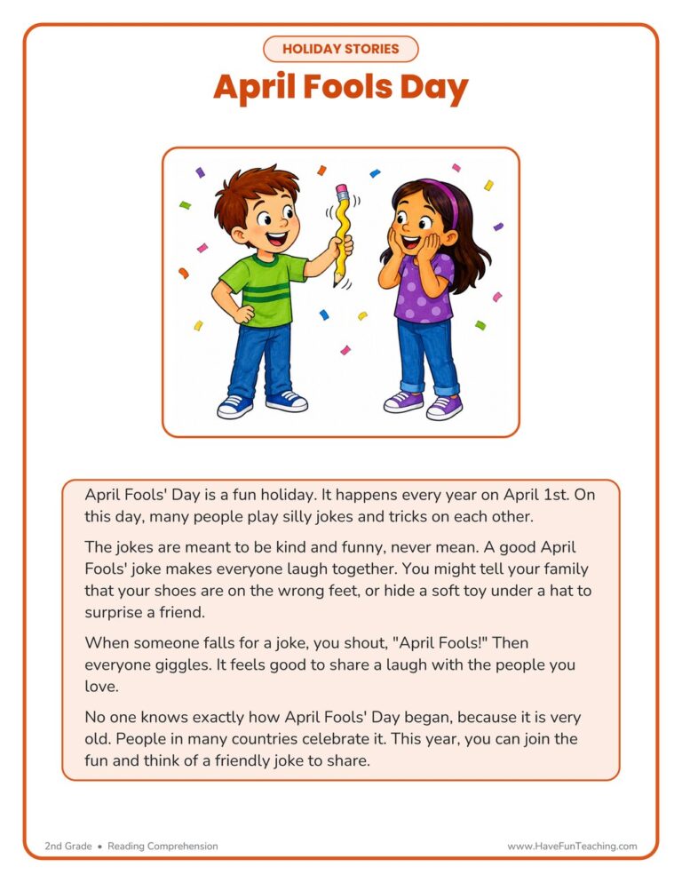 April Fools Day Reading Comprehension Worksheet