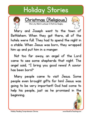 Christian Christmas Reading Comprehension Worksheet