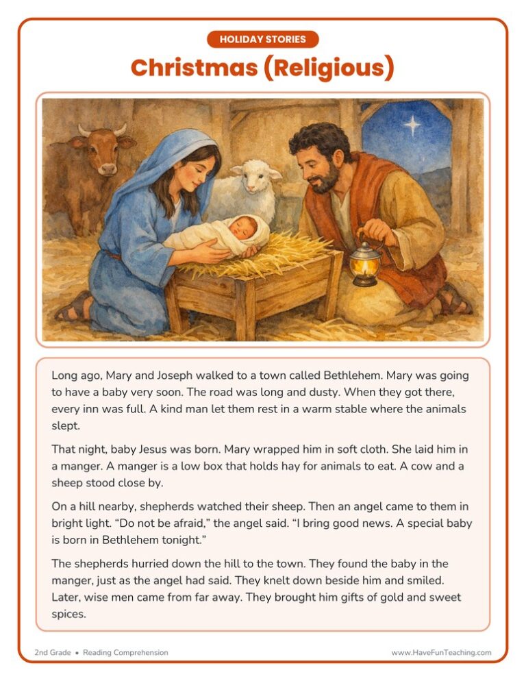 Christian Christmas Reading Comprehension Worksheet