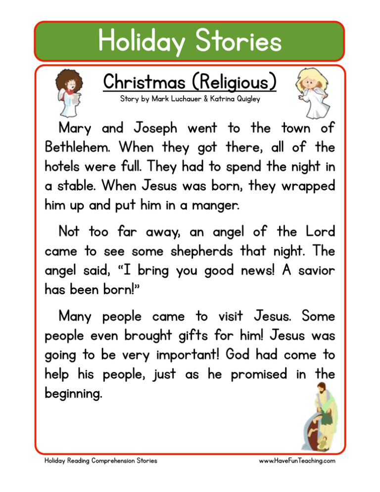 Christian Christmas Reading Comprehension Worksheet