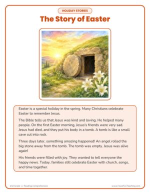 2nd grade Christian Easter reading comprehension worksheet