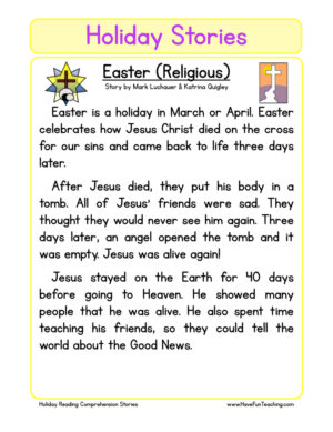 Christian Easter Reading Comprehension Worksheet