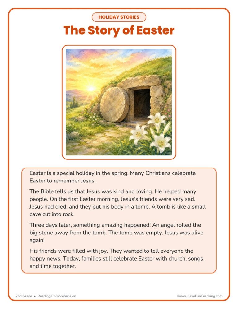 Christian Easter Reading Comprehension Worksheet
