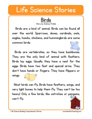 Birds Life Science Reading Comprehension Worksheet