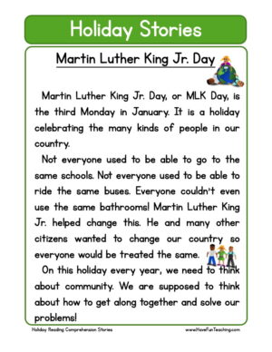 Martin Luther King Jr Day Reading Comprehension Worksheet
