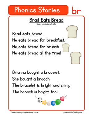 Brad Eats Bread BR Phonics Stories Reading Comprehension Worksheet