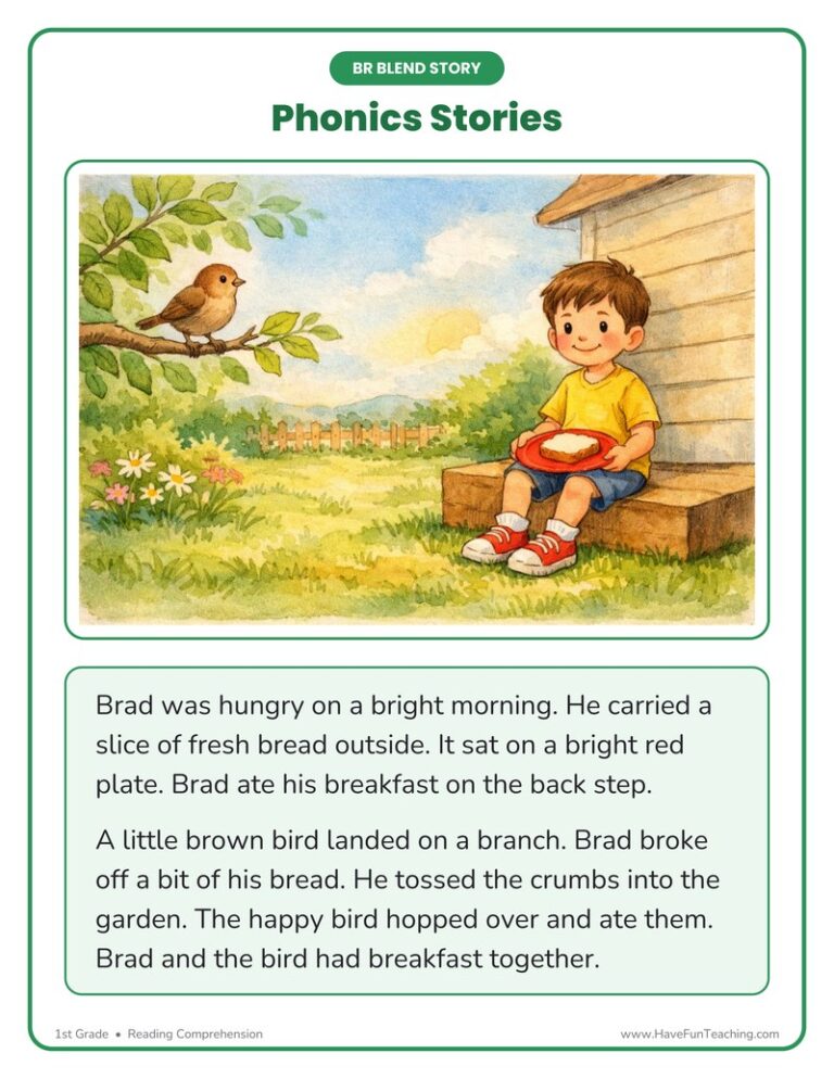 Brad Eats Bread BR Phonics Stories Reading Comprehension Worksheet