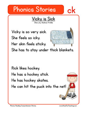 Vicky is Sick CK Phonics Stories Reading Comprehension Worksheet