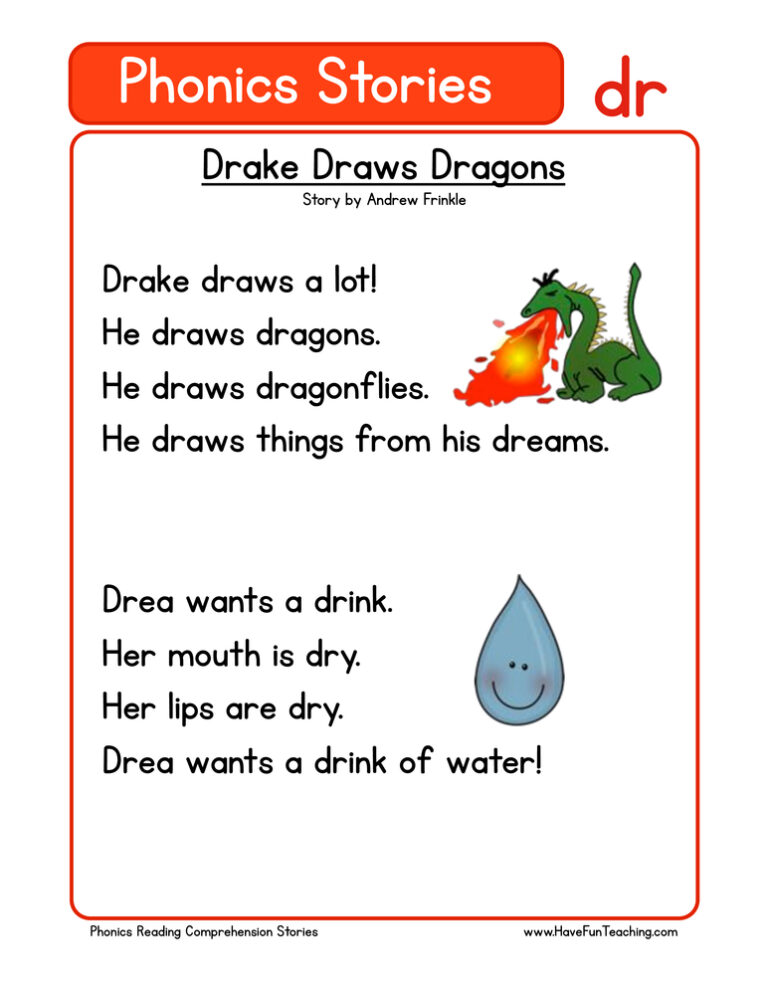 Drake Draws Dragons DR Phonics Stories Reading Comprehension Worksheet