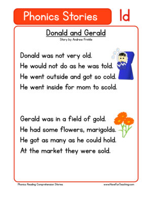 Donald and Gerald LD Phonics Stories Reading Comprehension Worksheet