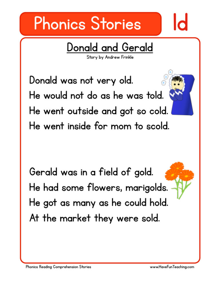 Donald and Gerald LD Phonics Stories Reading Comprehension Worksheet