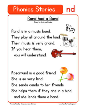Rand had a Band ND Phonics Stories Reading Comprehension Worksheet